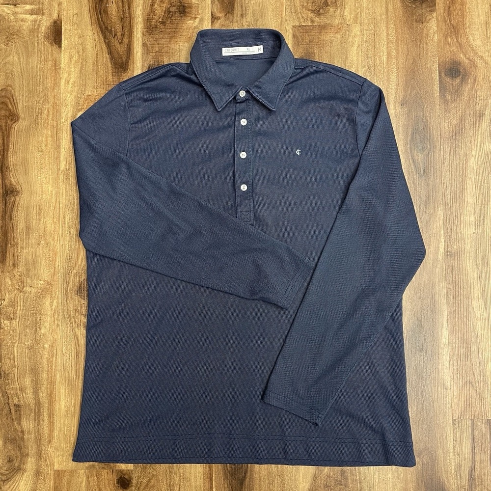 Criquet Polo Shirt Mens Size XL Navy Blue Pique Cotton Blend Long sleeve